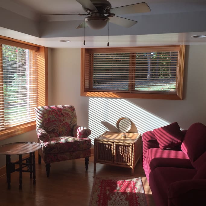 Morning sun streams into living room