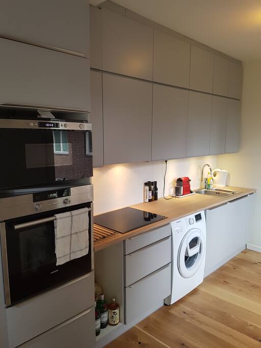 Newly renovated kitchen. Microwave oven, washing machine, coffe machine and all other amenities are available for the guests.
