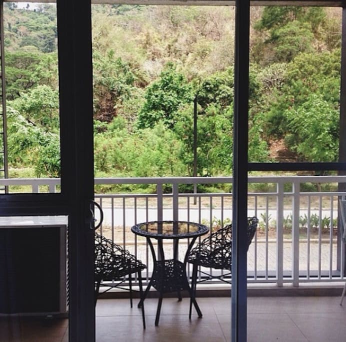 chill outside overlooking the mountains