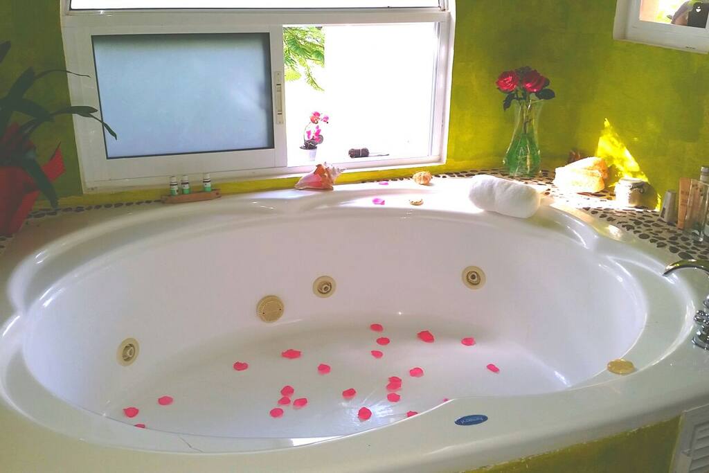 The master bathroom with the jacuzzi
