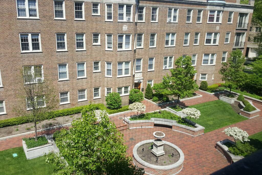view of the amazing courtyard from the bedroom!