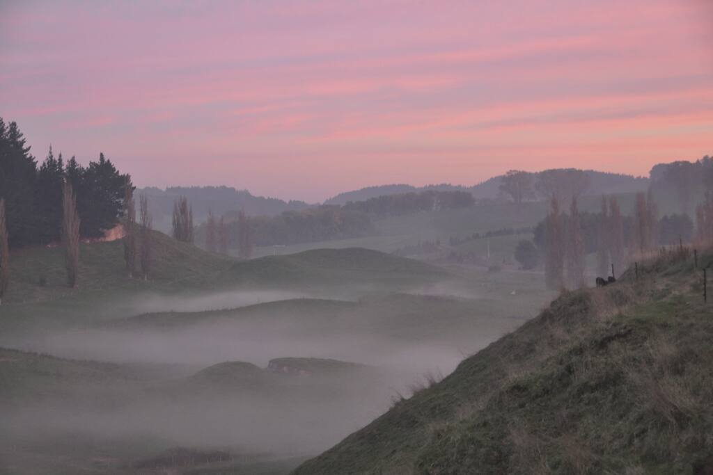 Puketirau valley lies at your feet. Laze in bed and enjoy the rural views.