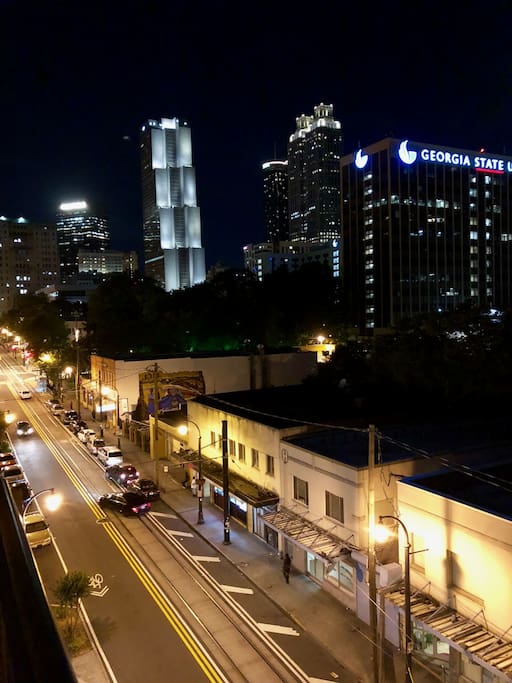 View off the balcony at night