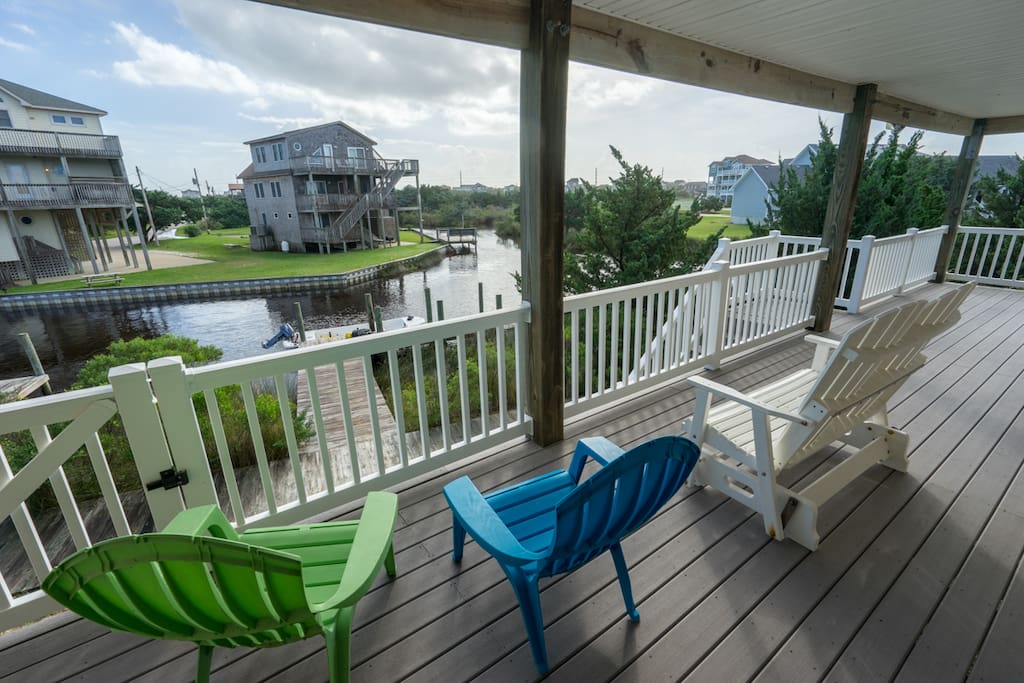 Room opens up to a large porch with beautiful view of the canal