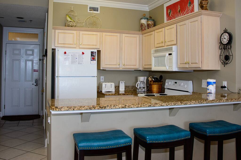 Fully stocked kitchen.