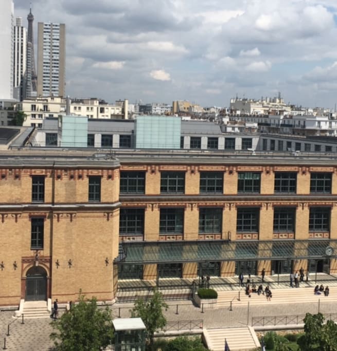 view from the living room on former National printing office and Eiffel Tower
