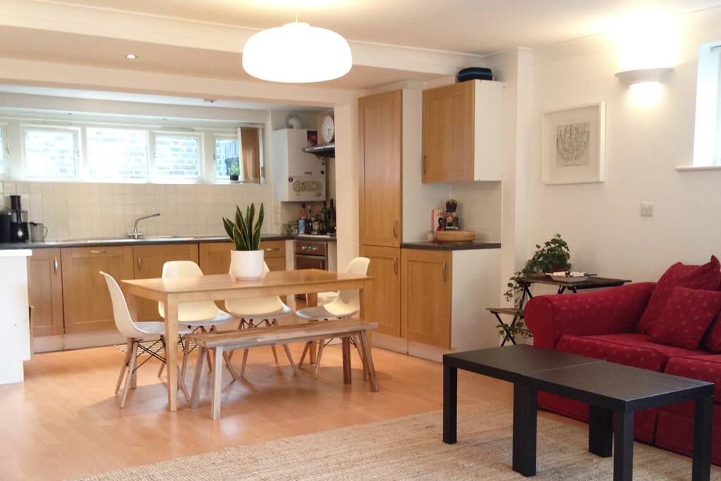 Open plan kitchen/living room/backyard
