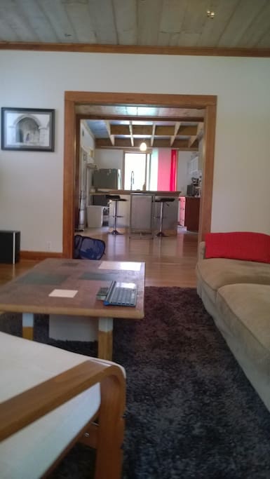 A view from the living room through the house to the kitchen