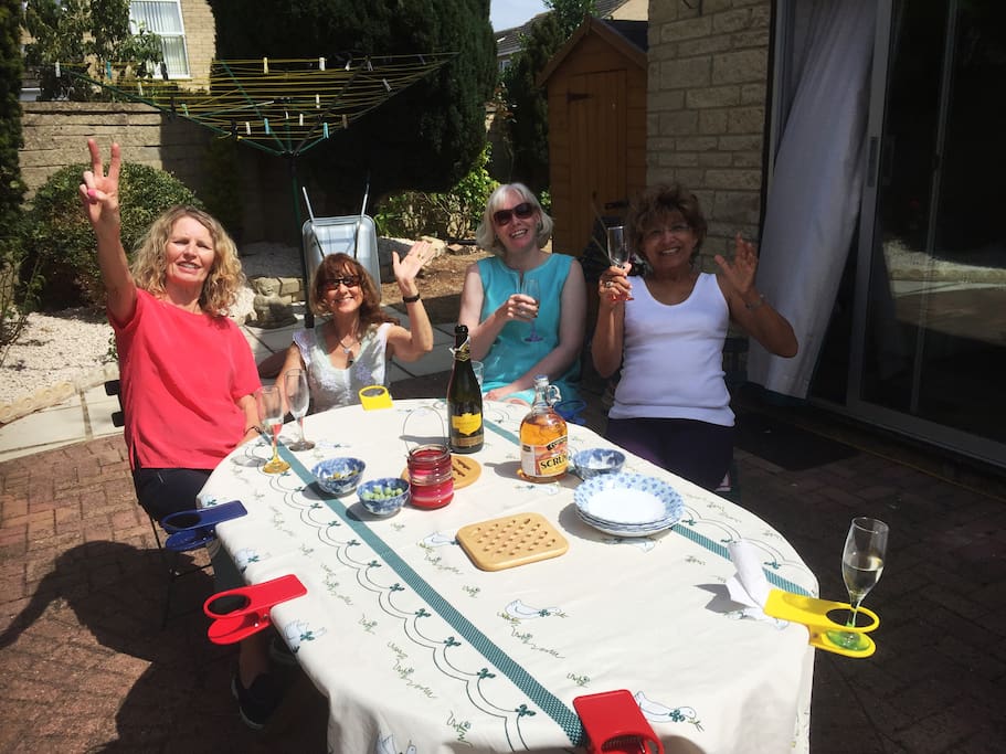 friends in the patio area of garden