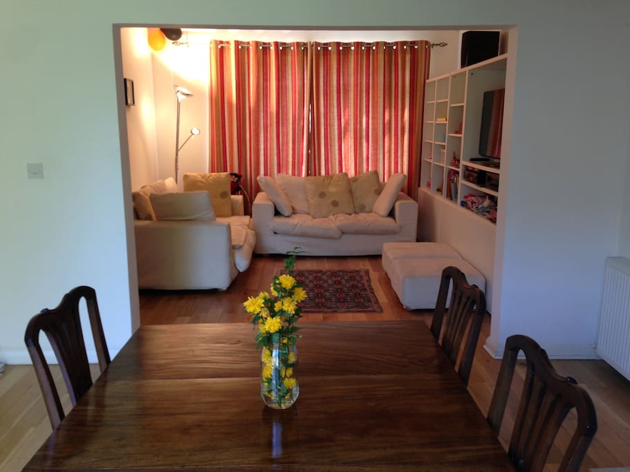 25' open-plan living/dining room