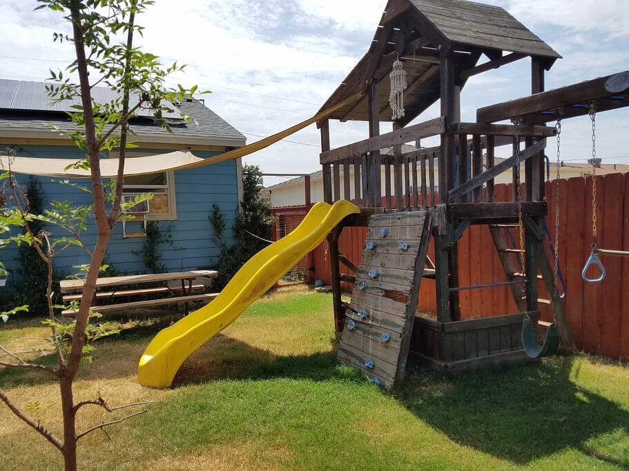 Space to play and eat in back yard