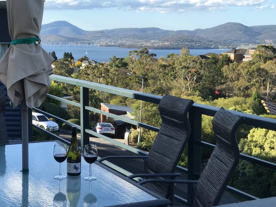 On a large balcony at the top level