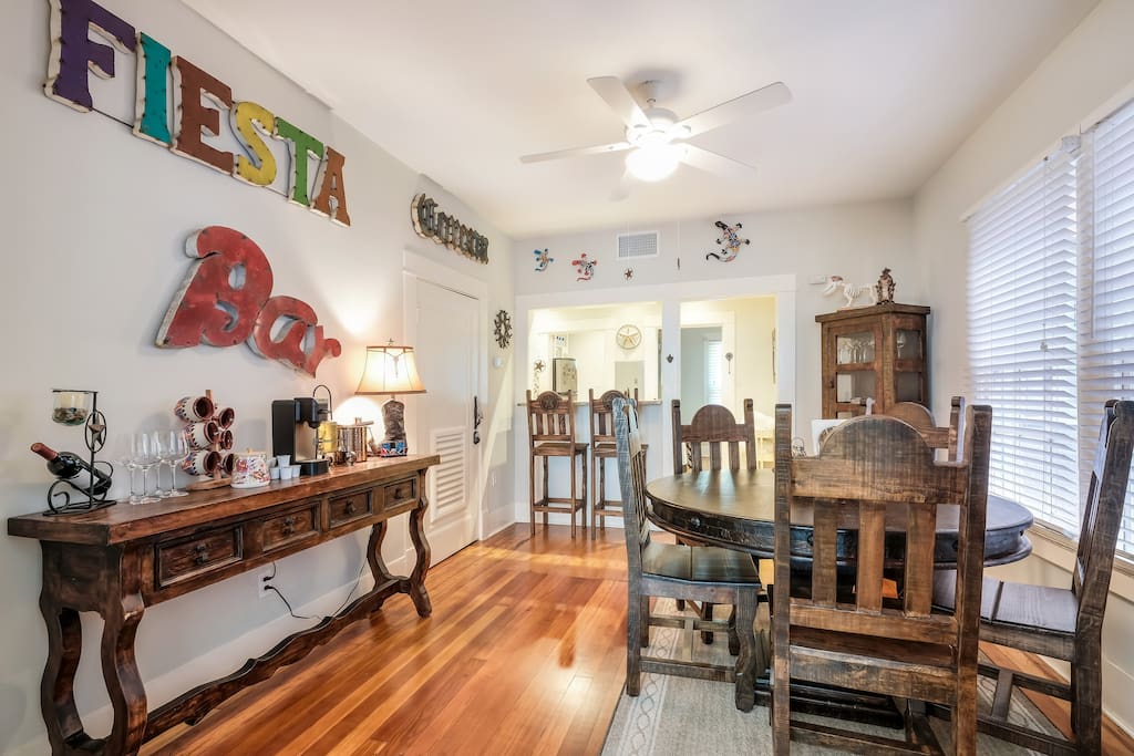 Dining room table seats up to 5 people.