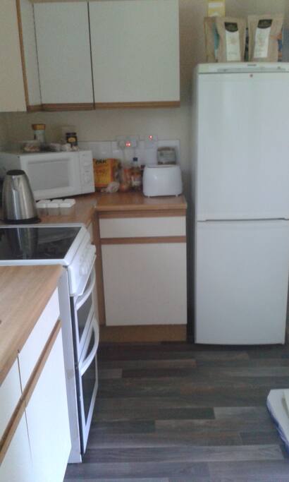 The kitchen, Fridge, Microwave, Grill, toaster, kettle etc.