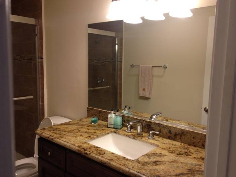 MODERN BATHRROM WITH GRANITE COUNTER TOP