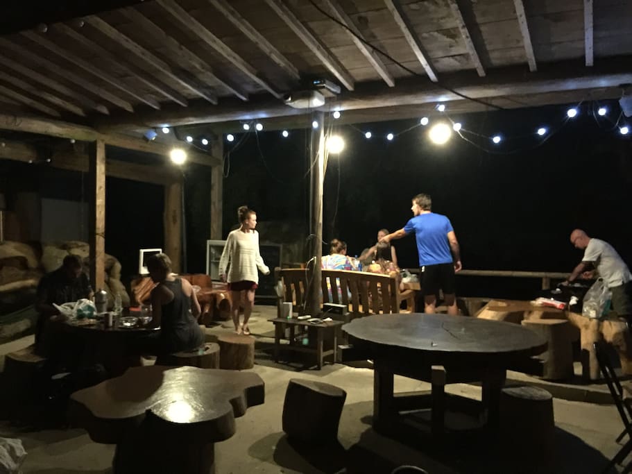hanging out in the open air lounge outside overlooking the river