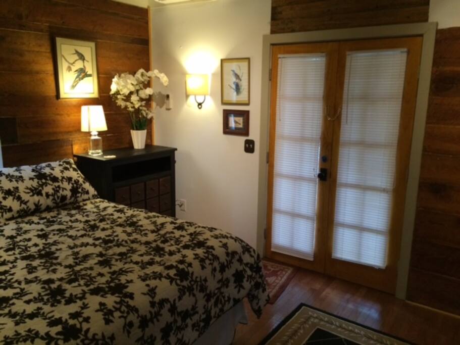 Bedroom with King Bed, French Doors to Porch and Patio