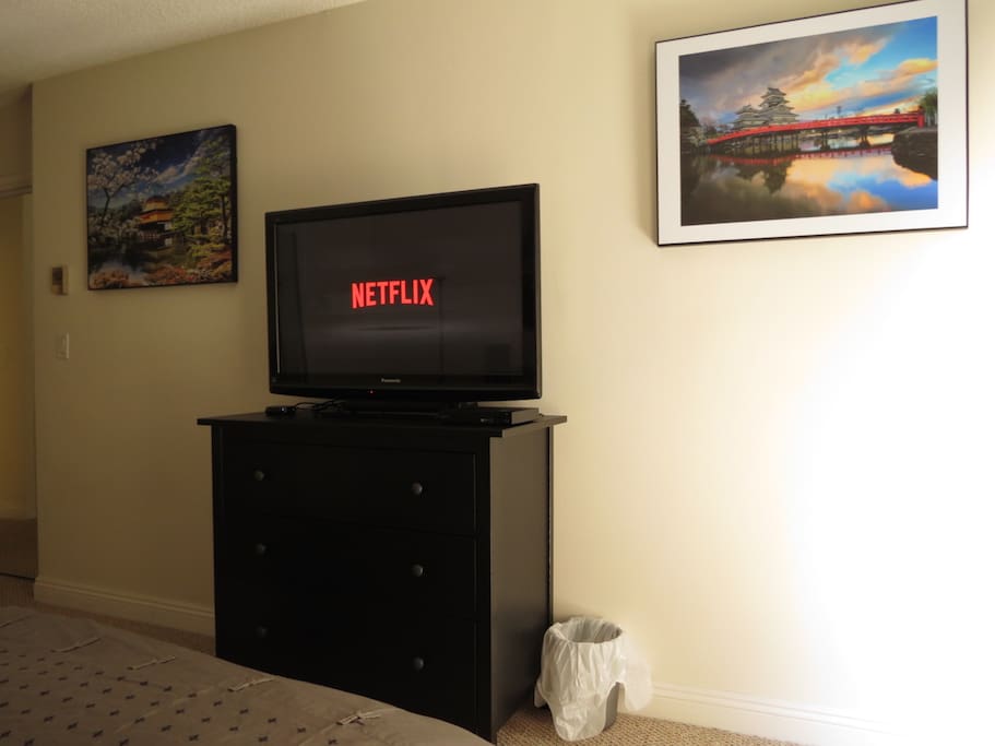 42" TV w/ Blu-Ray/DVD & Roku; Bureau and wall art