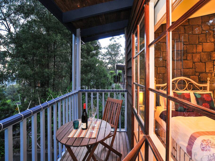 Balcony out the front where you can have a sip of wine and listen to the birds