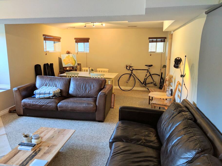 The other end of the big living space has a dining table.