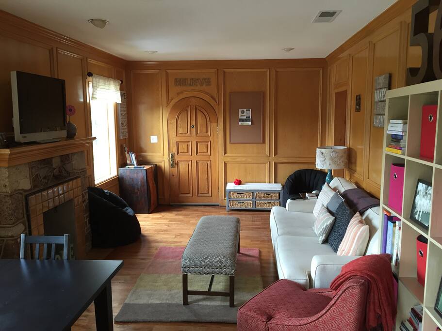 Lounge on the couch and work or hang out with your new friends!