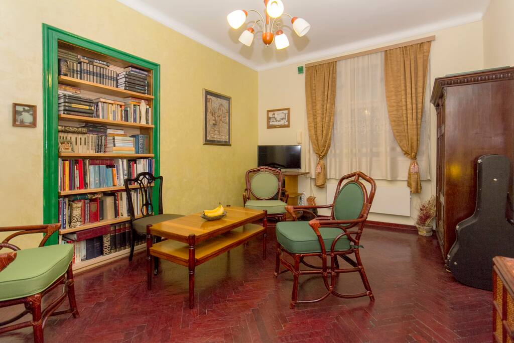 Living room with library