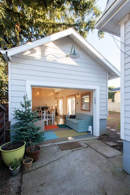 Our garage door may be our favorite feature :). Perfect to retract in the summer.