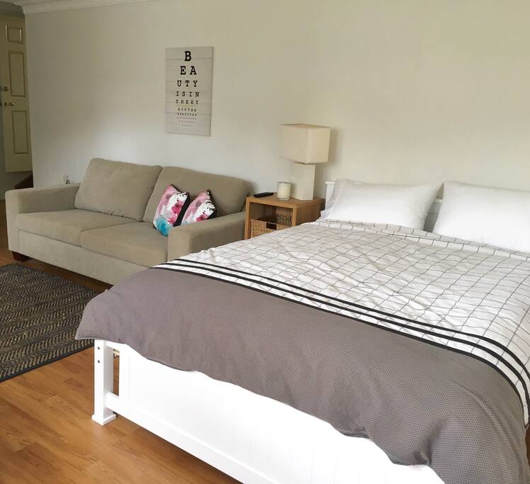 Queen bed and 3 seater couch