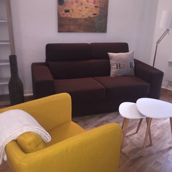 Espace chaleureux.
Canapé lit très confortable et facile d'utilisation.