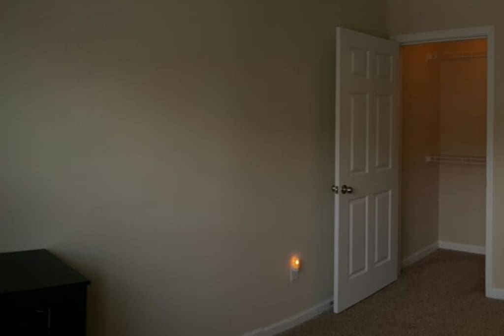 Another view of the guest room with an ample space closet and bathroom door on the right.