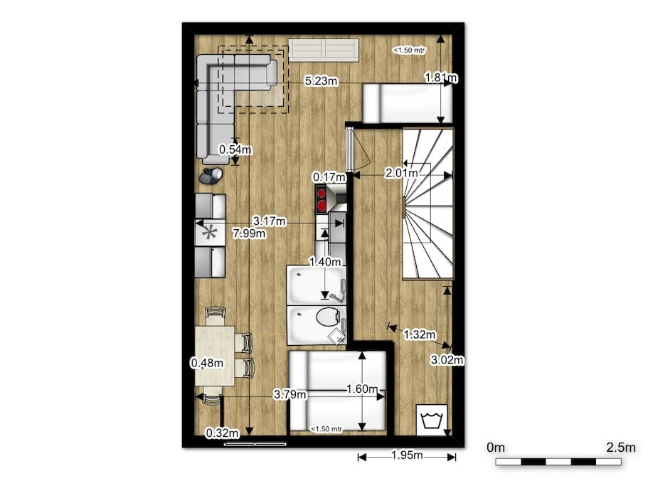 indeling van het appartement (Ca 30 m2)