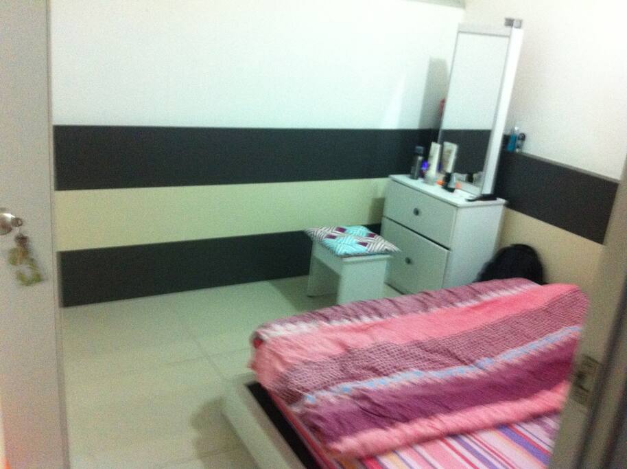 room with bed +closet + tressing table + air condition & fan