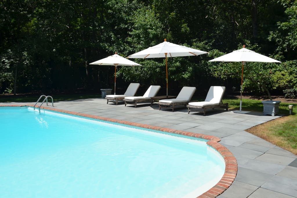 Pool Deck with Speaker System and Refrigerator