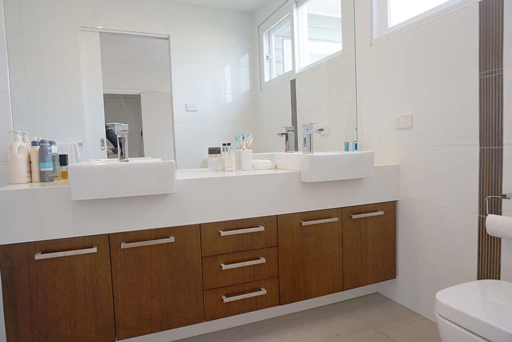 Very spacious ensuite with double vanity and shower
