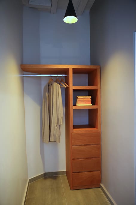 Spacious closet with hanggers