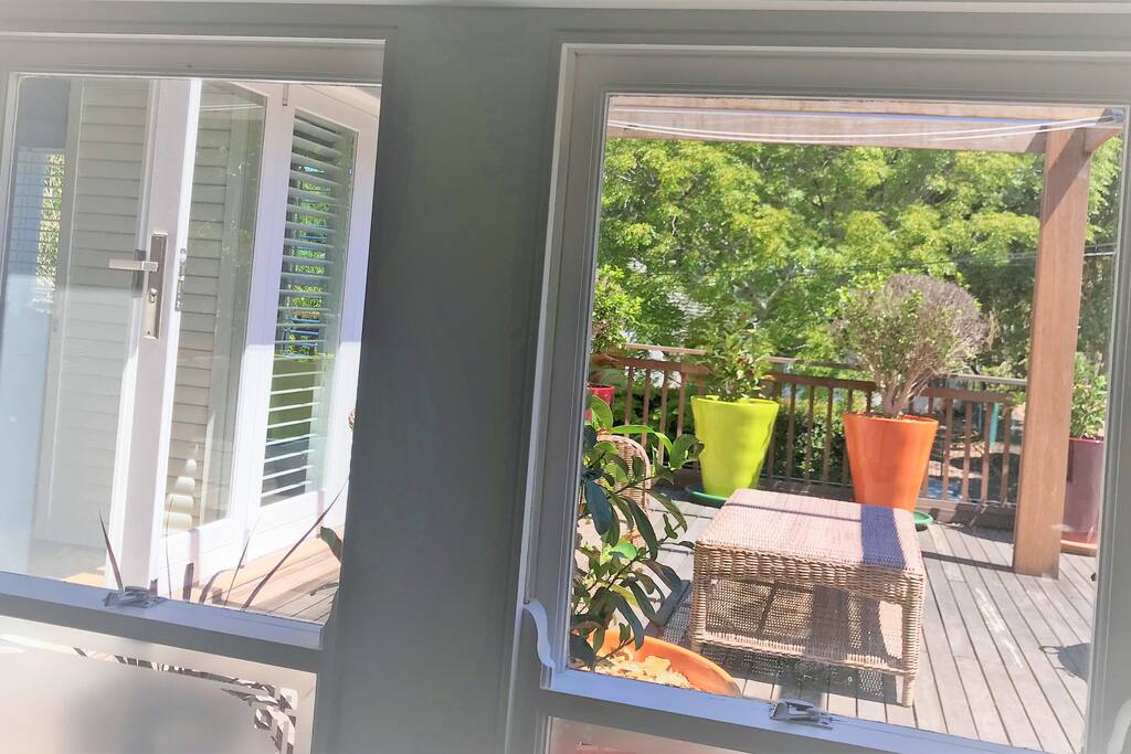 View of upper deck from main bathroom