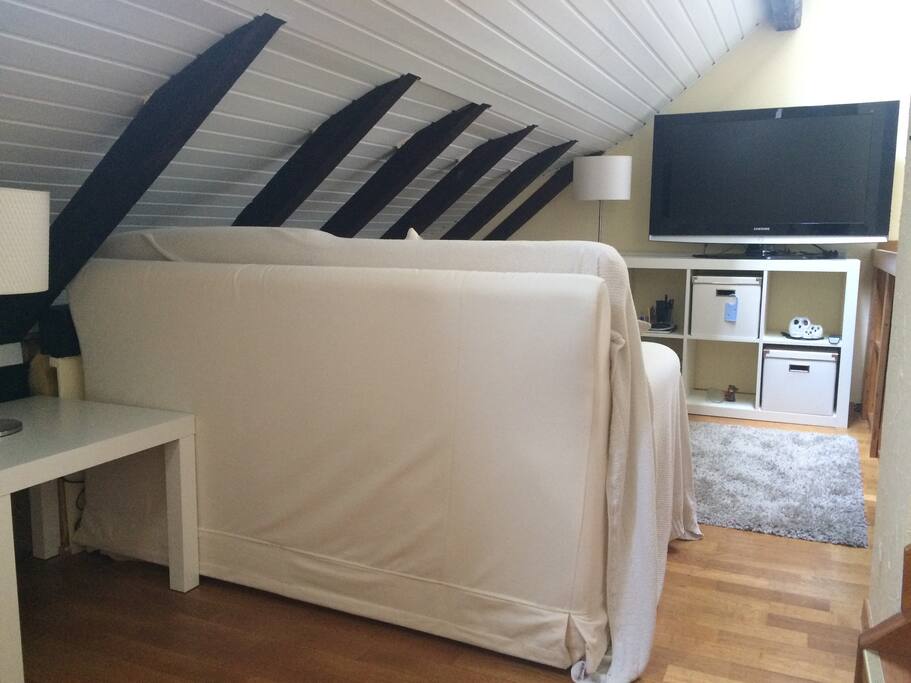 Sofa mit grossem TV und Free WiFi