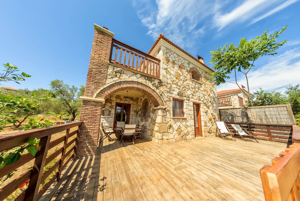 Wooden deck with seating areas
