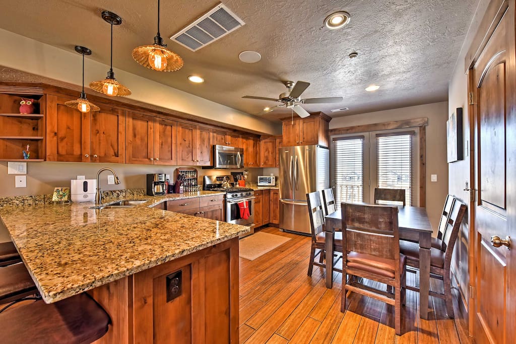 Inside, find all of the comforts of home, like the fully equipped kitchen.
