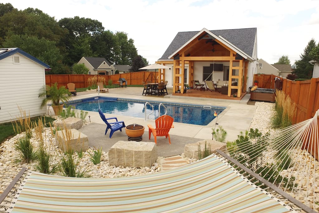 Outdoor Amenities.
Pool, Hot Tub, Grill, Gas and Natural Fire Pits, Outdoor Shower, T.V., Bluetooth Music System.