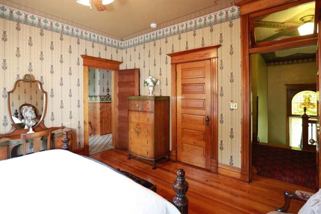 Large spacious room with closet and ample drawer space and luxurious large ensuite vintage bath.
