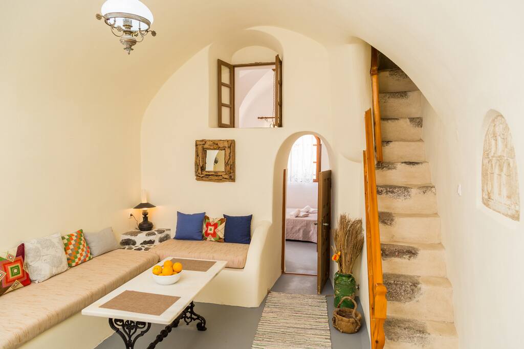 Living room with dining table.