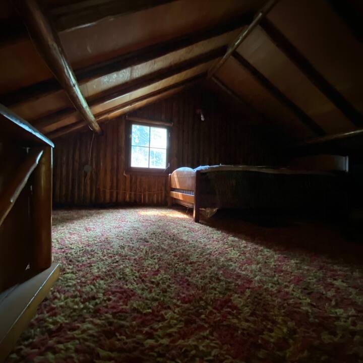 Large loft area. Has single bed and room for a couple air mattress.  Awesome for kids since it has a latter to get up there. Has a tree fort feel to it.  Looks down on the main living area.