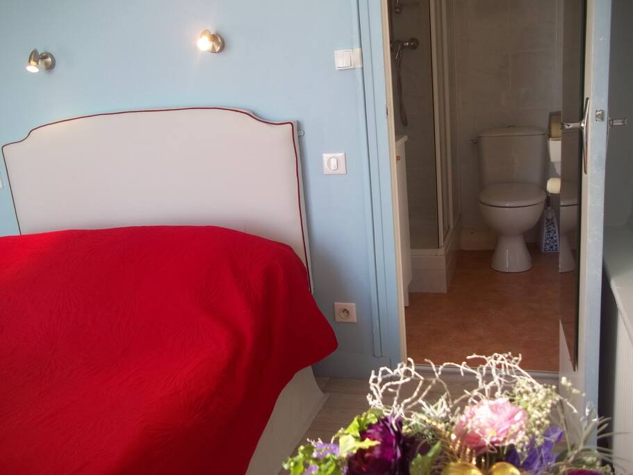 Chambre grand lit , douche ,wc