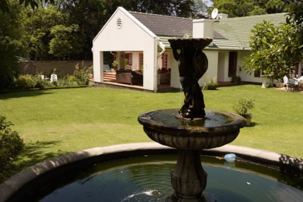 Looking from the pond to the garden &B&B