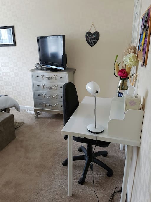 Room is equipped with freeview television, desk and built in wardrobe space for storage