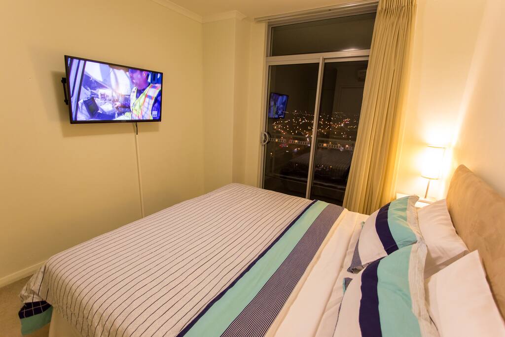 Wall mounted TV for your enjoyment.