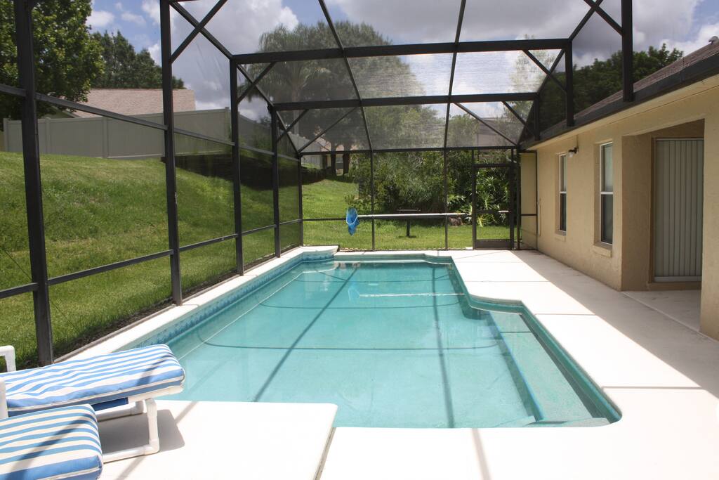 Our big pool, viewed from the main part of the sun deck. Not overlooked and with plenty extra space alongside the pool