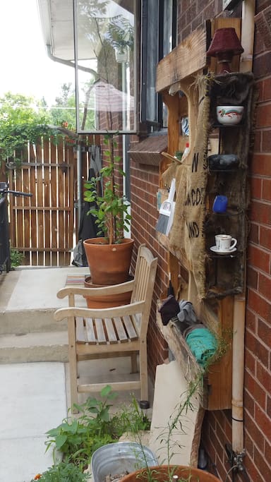 Narrow back patio.