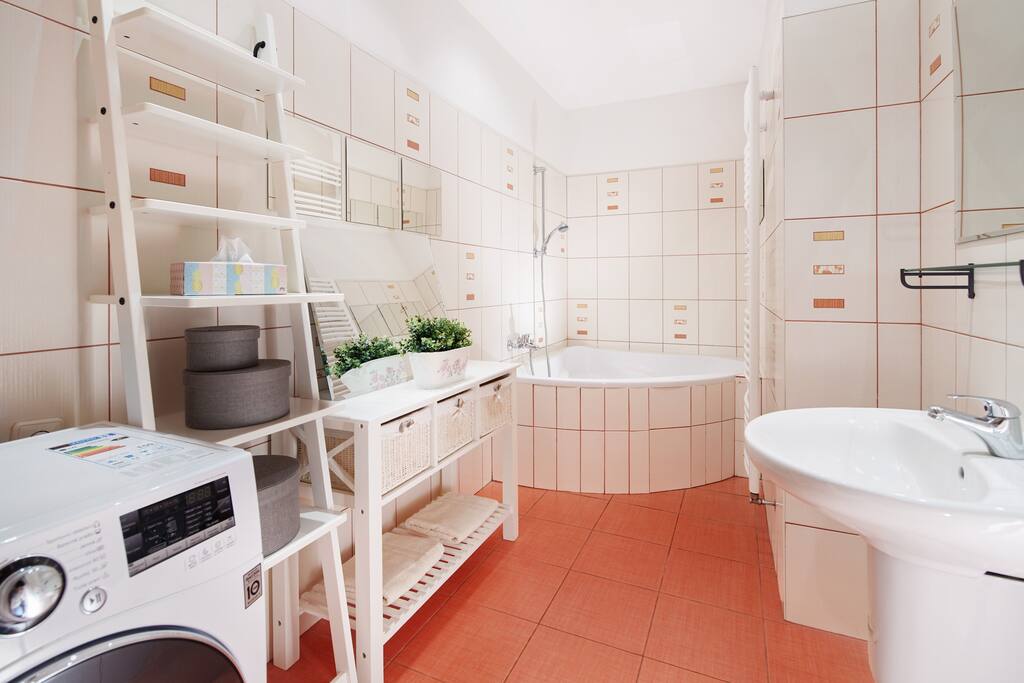 Large spacious bathroom and what a bath!